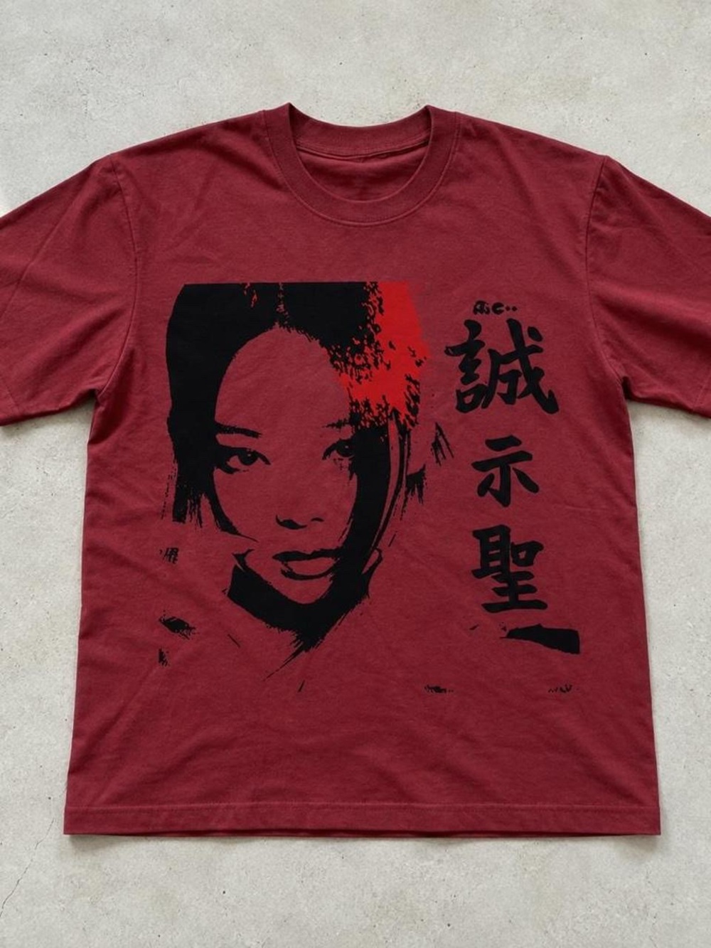 Gildan Burgundy Short Sleeve Tee with Black & Red Graphic